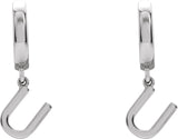 18K Gold Initial U Huggie Earrings - White Gold - view 3