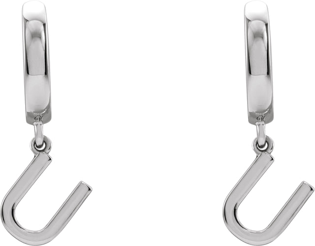 18K Gold Initial U Huggie Earrings - White Gold - view 3