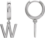 14K Gold Initial W Huggie Earrings - White Gold