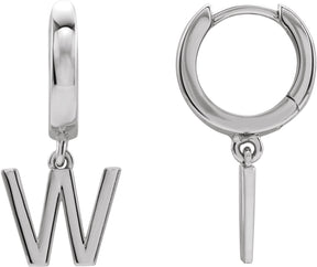 18K Gold Initial W Huggie Earrings - White Gold
