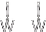 18K Gold Initial W Huggie Earrings - White Gold - view 3