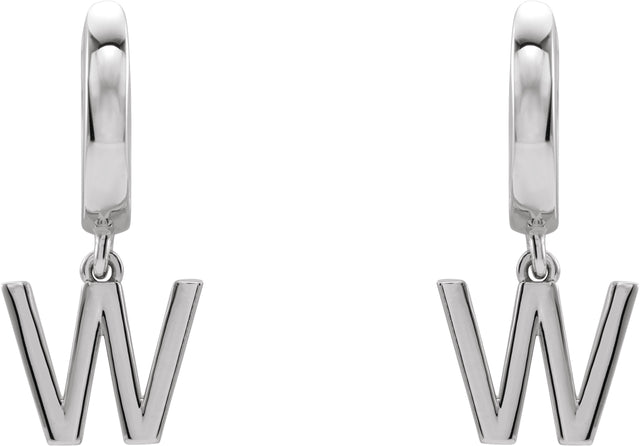 18K Gold Initial W Huggie Earrings - White Gold - view 3