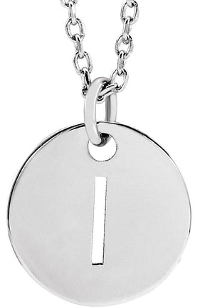 14K Gold Initial I Necklace or Pendant - White Gold