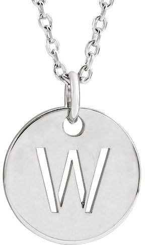 14K Gold Initial W Necklace or Pendant - White Gold