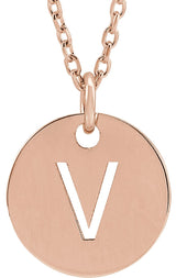 14K Gold Initial V Necklace or Pendant - Rose Gold