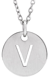 14K Gold Initial V Necklace or Pendant - White Gold