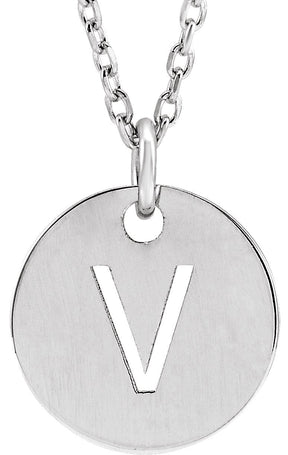 14K Gold Initial V Necklace or Pendant - White Gold