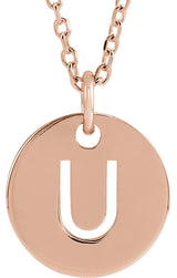 14K Gold Initial U Necklace or Pendant - Rose Gold