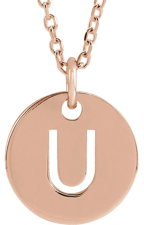 14K Gold Initial U Necklace or Pendant - Rose Gold