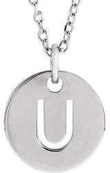 14K Gold Initial U Necklace or Pendant - White Gold