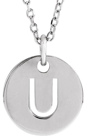 14K Gold Initial U Necklace or Pendant - White Gold