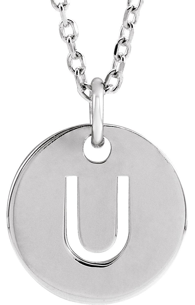 14K Gold Initial U Necklace or Pendant - White Gold