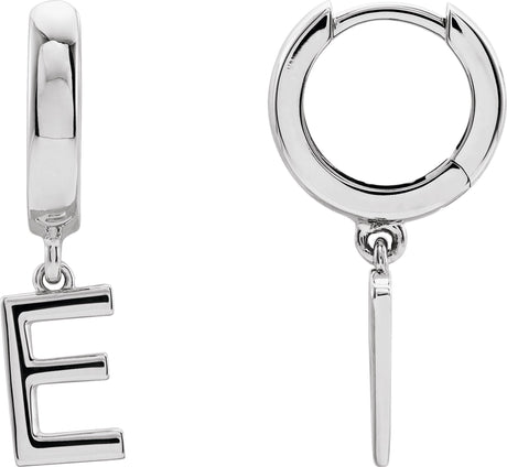Platinum Initial E Huggie Earrings