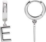 18K Gold Initial E Huggie Earrings - White Gold