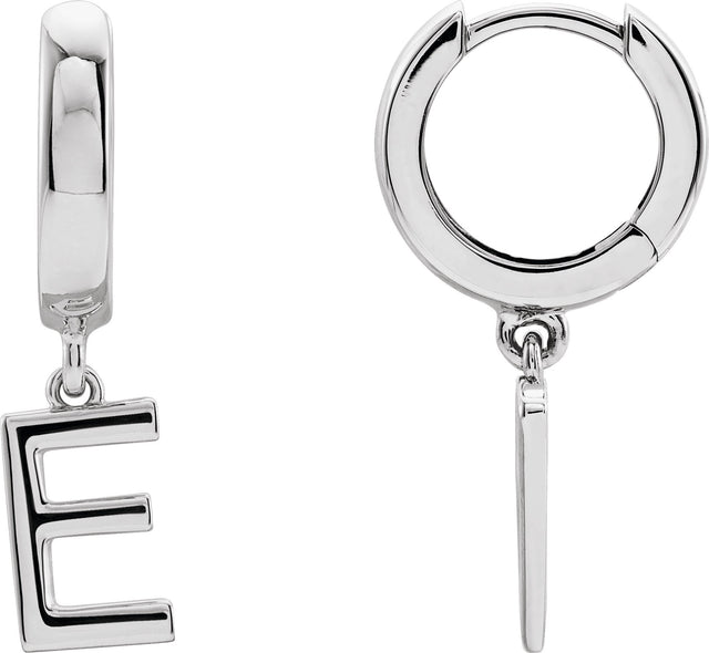 14K Gold Initial E Huggie Earrings - White Gold