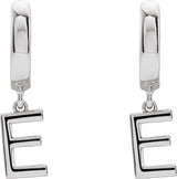 18K Gold Initial E Huggie Earrings - White Gold - view 3