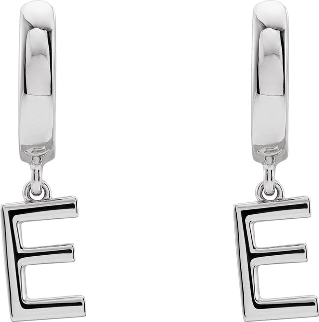 18K Gold Initial E Huggie Earrings - White Gold - view 3
