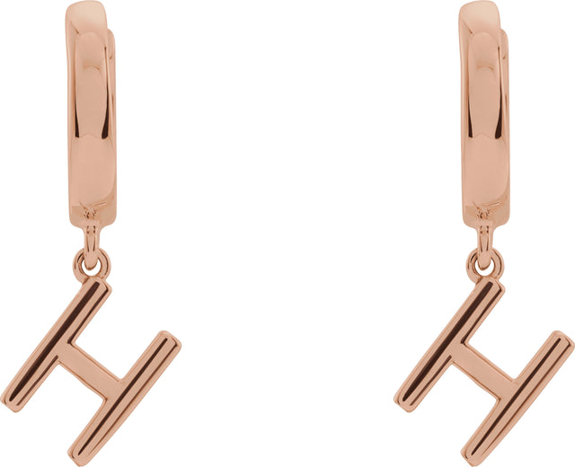 14K Gold Initial Huggie Earrings - Rose Gold - view 3