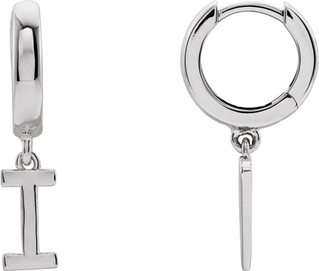 18K Gold Initial I Huggie Earrings - White Gold