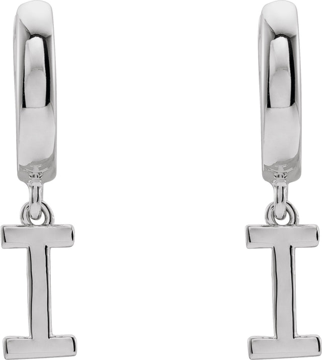 18K Gold Initial I Huggie Earrings - White Gold - view 3