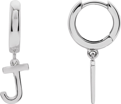 18K Gold Initial J Huggie Earrings - White Gold