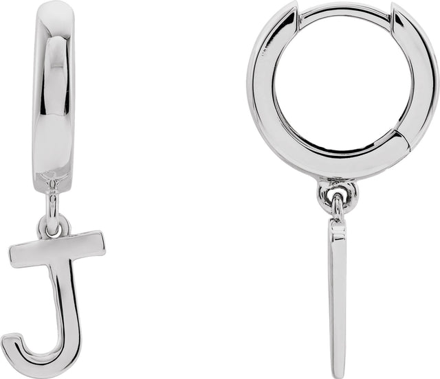 18K Gold Initial J Huggie Earrings - White Gold