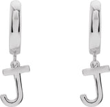 18K Gold Initial J Huggie Earrings - White Gold - view 3