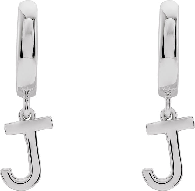 18K Gold Initial J Huggie Earrings - White Gold - view 3
