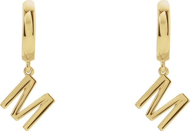 18K Gold Initial M Huggie Earrings - Yellow Gold - view 2