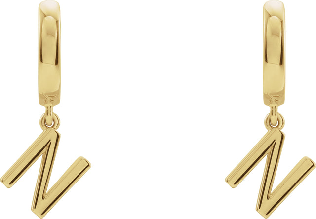 18K Gold Initial N Huggie Earrings - Yellow Gold - view 2