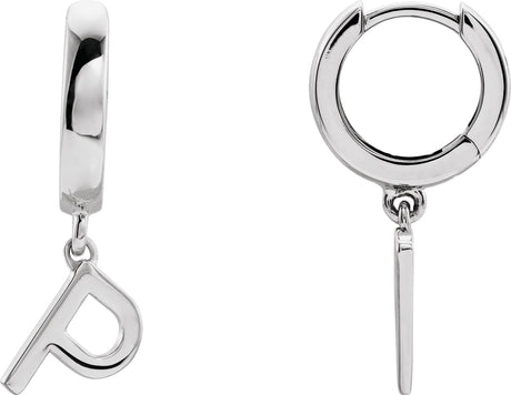 18K Gold Initial P Huggie Earrings - White Gold