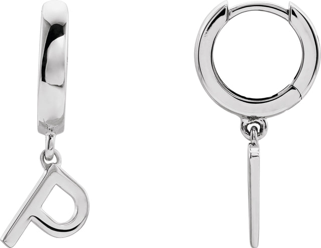 Platinum Initial P Huggie Earrings