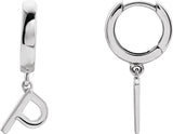 14K Gold Initial P Huggie Earrings - White Gold