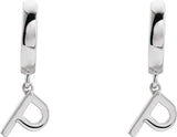 18K Gold Initial P Huggie Earrings - White Gold - view 3