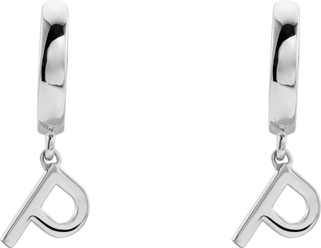 18K Gold Initial P Huggie Earrings - White Gold - view 3