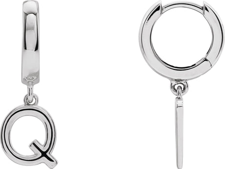 18K Gold Initial Q Huggie Earrings - White Gold