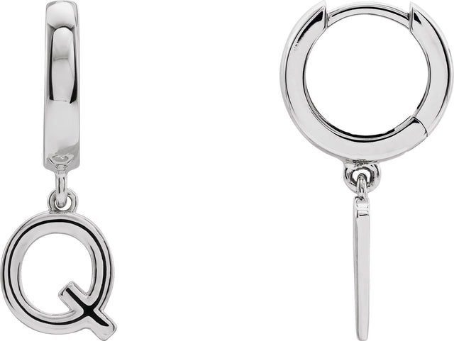 18K Gold Initial Q Huggie Earrings - White Gold