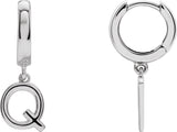Platinum Initial Q Huggie Earrings