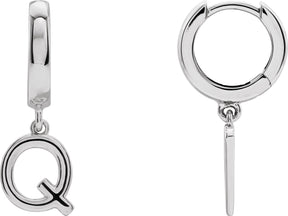 Platinum Initial Q Huggie Earrings