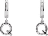 14K Gold Initial Q Huggie Earrings - White Gold