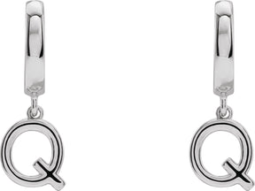 14K Gold Initial Q Huggie Earrings - White Gold