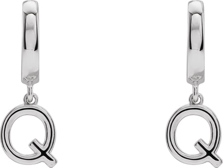 14K Gold Initial Q Huggie Earrings - White Gold