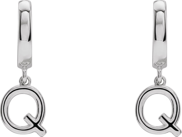 14K Gold Initial Q Huggie Earrings - White Gold