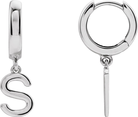 18K Gold Initial S Huggie Earrings - White Gold