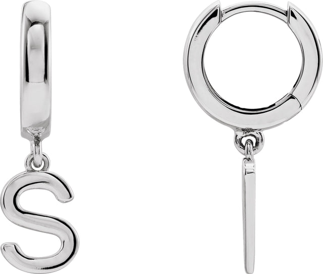 18K Gold Initial S Huggie Earrings - White Gold