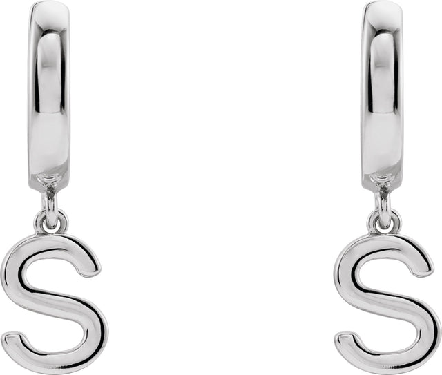 18K Gold Initial S Huggie Earrings - White Gold - view 3