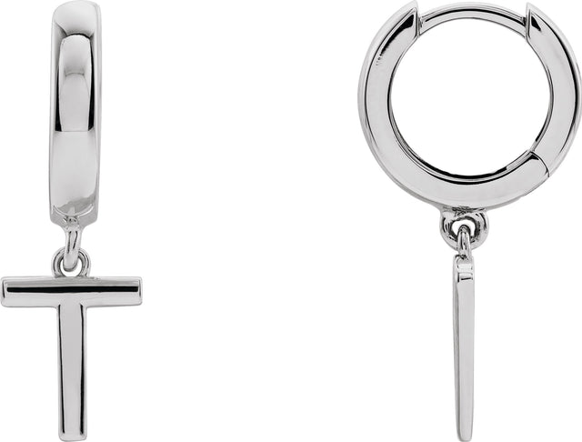 Platinum Initial T Huggie Earrings