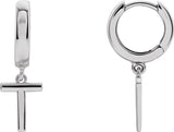 14K Gold Initial T Huggie Earrings - White Gold