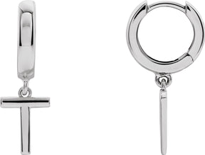 18K Gold Initial T Huggie Earrings - White Gold