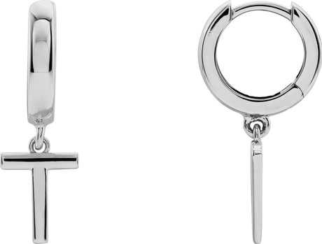 18K Gold Initial T Huggie Earrings - White Gold